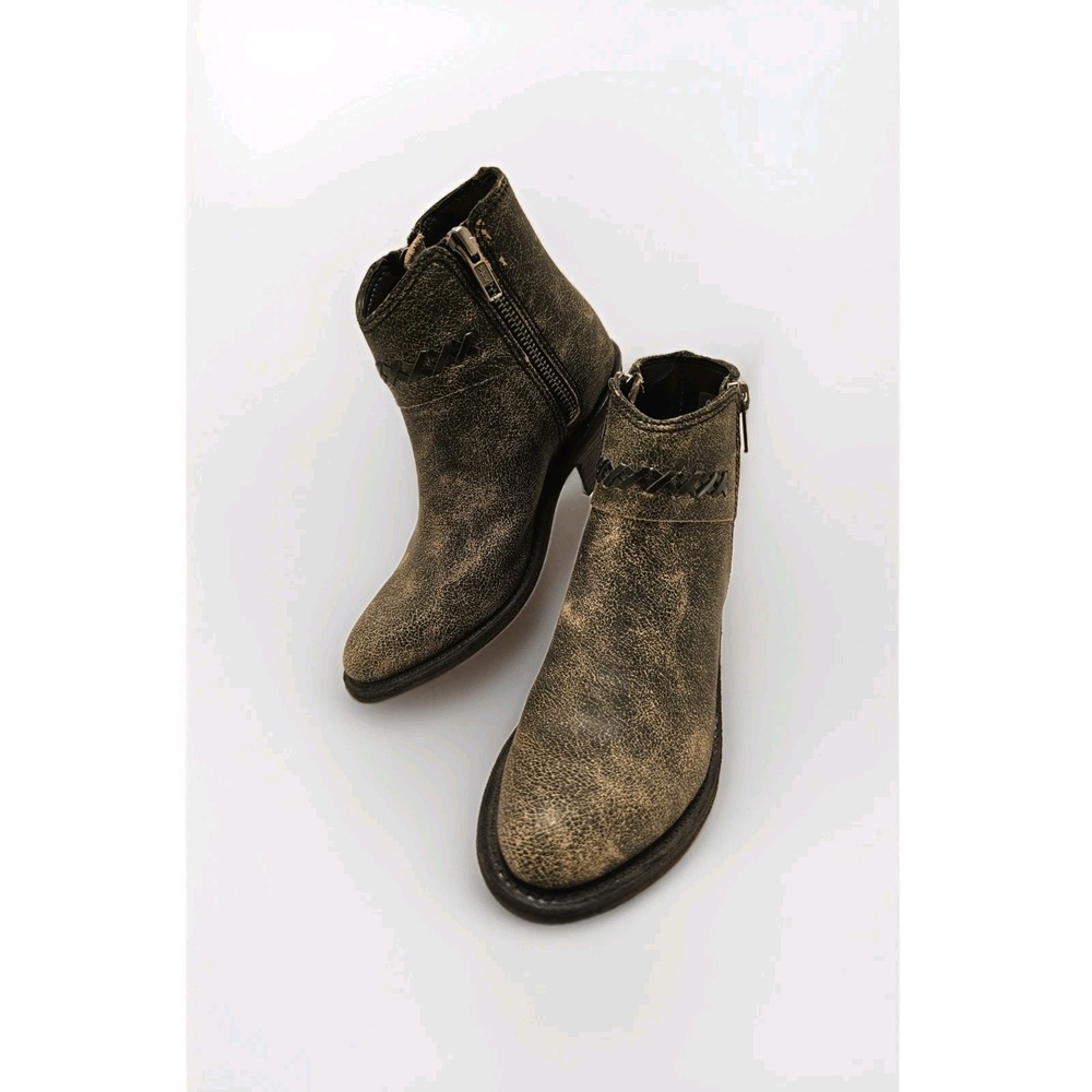 Old West Kids‎ Brown Distressed Leather Zipper Ankle Boots Size 2.0 D